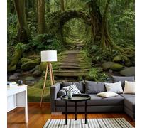 SMBHIAON Papier Peint Mural 3D Décor À La Maison Mystérieuse Forêt Tropicale Humide Mousse Jungle Chemin 3D Photo Papier Peint Pour Salon Chambre,300×210 Cm,Vert