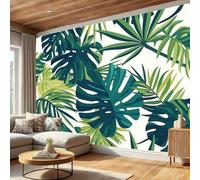 SMBHIAON Papier Peint Panoramique 250×175 CM Forêt Tropicale Humide Illustration De Feuille De Monstera Décoration Murale Poster Vert Émeraude Fresque Murale Salon Chambre Á Coucherr Bureau Salle