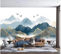 SMBHIAON Papier Peint Panoramique 3d Lignes De Montagnes Oiseaux 400×280 CM, Revêtement Décoration Murale Salon Peinture De Paysage,Décoration XXL Murale Non Tissé Chambre TV mur