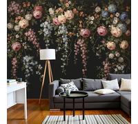 SMBHIAON Papier Peint Panoramique 3D Roses Romantiques Et Glycine Suspendue 400×280 Cm, Revêtement Décoration Murale Salon Style De Peinture À L'Huile,Décoration Xxl Murale Non Tissé Chambre Tv Mur