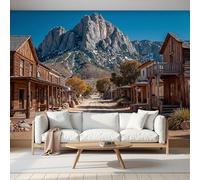 SMBHIAON Papier Peint Panoramique 3D Soie,150×105 Cm,Ville Ancienne Style Occidental, Architecture En Bois Motif Montagneux,Grande Mural, Pour Salon,Chambre Décoration Poster Papier Peint,Brun