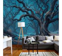 SMBHIAON Papier Peint Panoramique 3D Soie,400×280 Cm,Scène De Forêt Mystérieuse, Arbre Torsadé,Grande Mural, Pour Salon,Chambre D'Enfant,Chambre Décoration Poster Papier Peint,Bleu Foncé