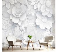 SMBHIAON Papier Peint Panoramique 3D Soie,400×280 CM,Sculpture En Papier 3D, Impressions Feuilles Et Fleurs, Grande Mural, pour Salon,Chambre d'enfant,Chambre Décoration Poster Papier Peint,Ivoire