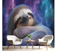 SMBHIAON Papier Peint Panoramique 3D Soie Animaux Fantastiques,300×210 CM Murales Panoramique Ciel Étoilé Scène Paresseux Pour Salon, Chambre D'Enfants, Restaurant Décoration,Violet-Bleu