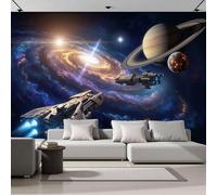 SMBHIAON Papier Peint Panoramique 3D Soie Scènes Spatiales Science-Fiction,200×140 CM Murales Panoramique Vaisseaux Spatiaux Galaxies Pour Salon, Chambre D'Enfants, Restaurant Décoration,Bleu