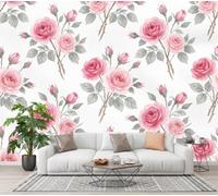 SMBHIAON Papier Peint Panoramique 450×315 cm Jardin Français Roses Feuilles Vertes Décoration Murale Poster Rose Fresque Murale Salon Chambre Á Coucherr Bureau Salle