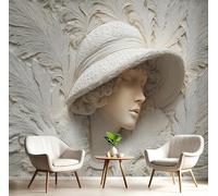 SMBHIAON Papier Peint Panoramique Art Déco 250×175 CM - Décoration murale moderne - Tapisserie décorative pour chambre salon - Femme Élégante Au Chapeau Blanc En Relief