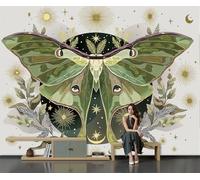 SMBHIAON Papier Peint Panoramique Corps Célestes Éléments Végétaux 3d Soie, 400×280 CM Papier Peint Élément Papillon - Grandes Murales Poster pour Salon, Étude Décoration,Vert