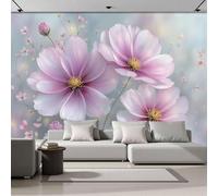 SMBHIAON Papier Peint Panoramique Éléments Végétaux Et Floraux 3D Soie,250×175 CM Papier Peint Pétales Cosmos Aquarelle - Grandes Murales Poster Pour Salon, Étude Décoration,Rose
