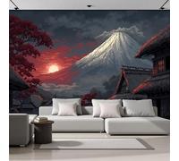 SMBHIAON Papier Peint Panoramique Estampe Ukiyo-E 250×175 Cm - Décoration Murale Gris - Tapisserie Décorative Pour Chambre Salon - Vue Nocturne D'Un Village Près Du Mont Fuji