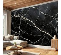 SMBHIAON Papier Peint Panoramique Esthétique Abstraite Du Marbre 400×280 Cm - Décoration Murale Moderne - Tapisserie Décorative Pour Chambre Salon - Texture De Craquelure Réaliste- Noir