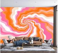 SMBHIAON Papier Peint Panoramique Esthétique Psychédélique 400×280 CM - Décoration murale Orange - Tapisserie décorative pour chambre salon - Motif Tourbillonnant Abstrait