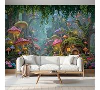 SMBHIAON Papier Peint Panoramique Étrange Scène Forêt 450×315 Cm Style 3D Motifs Champignons Et Lianes Papier Peint Émeraude Pour Chambre Salon Décoration Murale