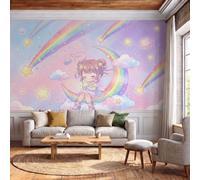 SMBHIAON Papier Peint Panoramique Fée Arc-En-Ciel Lune, Papier Peint Mural Photo Illustrations Dessins Animés, Tapisserie Panoramique Salon, Décoration Murale Chambre, 250×175 Cm