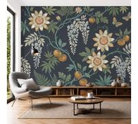 SMBHIAON Papier Peint Panoramique Fleurs Vignes Fruit Passion 400×280 Cm - Modèle De Plante,Décoration Murale Salon Chambre - Facile D’Entretien, Résistante Aux Uv - Vert