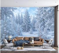 SMBHIAON Papier Peint Panoramique Forêt D'Hiver 3D Soie,300×210 Cm Papier Peint Forêt De Sapins Enneigés - Grandes Murales Poster Pour Salon, Étude Décoration,Bleu