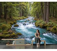 SMBHIAON Papier Peint Panoramique Forêt Naturelle 400×280 Cm - Décoration Murale Moderne - Tapisserie Décorative Pour Chambre Salon - Paysage Du Ruisseau De Mossy Rocks- Vert Émeraude