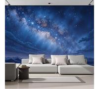 SMBHIAON Papier Peint Panoramique Illustrations Ciel Étoilé Science-Fiction 200×140 Cm - Revêtement Mural Décoration Chambre Salon - Paysage Galactique - Bleu Foncé