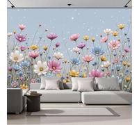 SMBHIAON Papier Peint Panoramique Illustrations Oniriques 3d Soie, 450×315 CM Papier Peint Fleurs Sauvages Des Prés Papillons - Grandes Murales Poster pour Salon, Étude Décoration,Rose