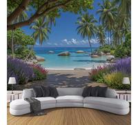 SMBHIAON Papier Peint Panoramique Motif De Paysage D'Île Tropicale 400×280 CM - Décoration murale moderne - Tapisserie décorative pour chambre salon - Cocotiers De Plage