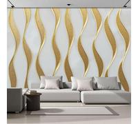 SMBHIAON Papier Peint Panoramique Motif Marbre Blanc 3D Soie,400×280 Cm Papier Peint Lignes Ondulées Dorées - Grandes Murales Poster Pour Salon, Étude Décoration,Blanc Doré