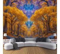 SMBHIAON Papier peint panoramique nature 350×256 CM - Revêtement mural décoration pour chambre salon cuisine - Feuilles Dorées Tombant Des Arbres - Jaune