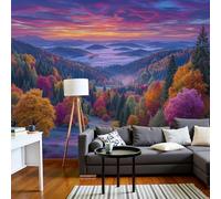 SMBHIAON Papier Peint Panoramique Paysage D'Automne 400×280 Cm - Décoration Murale Moderne - Tapisserie Décorative Pour Chambre Salon - Vallée Scène D'Arbre- Orange