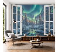 SMBHIAON Papier Peint Panoramique Paysage D'Hiver Soie 400×280 Cm Papier Peint 3D Géant Salon, Chambre, Salle À Manger, Chambre D'Enfant Décoration Murale - Aurore Boréale Forêt Enneigée