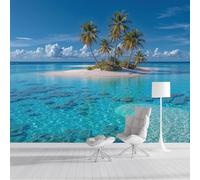 SMBHIAON Papier Peint Panoramique Paysage D'Île Tropicale 250×175 Cm - Décoration Murale Moderne - Tapisserie Décorative Pour Chambre Salon - Eaux Turquoise Et Palmiers- Bleu Clair