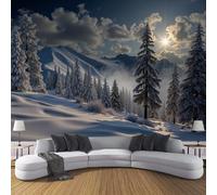 SMBHIAON Papier Peint Panoramique Paysage Hivernal 350×256 cm - Décoration Murale Moderne - Tapisserie Décorative Pour Chambre Salon - Montagnes Enneigées Cèdres Paysage Ensoleillé