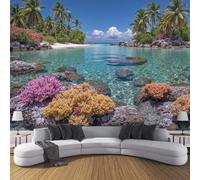 SMBHIAON Papier Peint Panoramique Paysage Sous-Marin D'Une Île Tropicale 300×210 CM - Décoration murale moderne - Tapisserie décorative pour chambre salon - Eau De Mer Claire