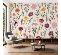 SMBHIAON Papier Peint Panoramique Plantes À Fleurs 400×280 cm - Coquelicot Branches Feuilles,Décoration Murale Salon Chambre - Facile d’entretien,Poudre Pâte Haricots Rouges