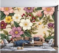 SMBHIAON Papier Peint Panoramique Plantes Classiques 450×315 Cm - Revêtement Mural Décoration Chambre Salon - Motifs Floraux Feuillus Et Baies - Violet