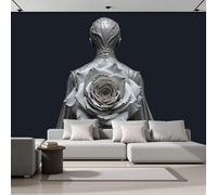 SMBHIAON Papier Peint Panoramique Retour À La Figurine 3D Soie, 450×315 Cm Papier Peint Rose Blanche - Grandes Murales Poster Pour Salon, Étude Décoration,Noir