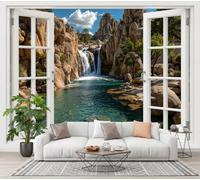 SMBHIAON Papier Peint Panoramique Rocher Géant Cascade 400×280 Cm Papier Peint Vue Sur Le Canyon Par La Fenêtre Mural, Poster Geant Mural, Pour Salon Chambre D'Enfants Restaurant Décoration Murale
