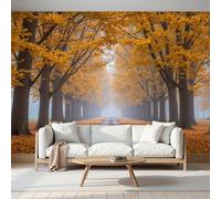 SMBHIAON Papier Peint Panoramique Scènes D'Automne 150×105 Cm - Décoration Murale Jaune - Tapisserie Décorative Pour Chambre Salon - Grands Arbres Routes