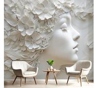 SMBHIAON Papier Peint Panoramique Style De Relief Simple 250×175 CM - Décoration murale moderne - Tapisserie décorative pour chambre salon - Fleurs Portrait De Beauté