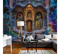 SMBHIAON Papier Peint Panoramique Style Nordique 3D Soie, 150×105 Cm Papier Peint Paysage Architectural Fantastique - Grandes Murales Poster Pour Salon, Étude Décoration,Bleu