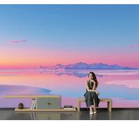 SMBHIAON Papier Peint Panoramique Vue Du Lever Du Soleil 3D Soie,450×315 Cm Papier Peint Paysages Des Montagnes De Salt Lake - Grandes Murales Poster Pour Salon, Étude Décoration,Rose