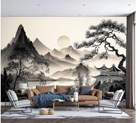 SMBHIAON Papier peint Peinture De Paysage Traditionnelle 250×175 CM Gris Mur Tableaux Muraux Tapisserie Photo Décoration Murale Salon Chambre Paysage Pins Au Sommet Des Montagnes