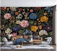 SMBHIAON Papier peint Style Campagnard 300×210 CM Vert Foncé Mur Tableaux Muraux Tapisserie Photo Décoration Murale Salon Chambre Plantes Et Fleurs Réalistes