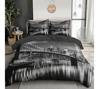 SMBHIAON Parure De Lit Réversible Pont Brooklyn Set De Housse De Couette 140X200Cm Skyline New York Parure Couette avec Taies d'oreiller 65X65 Cm,Noir