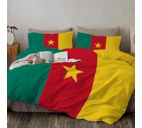 SMBHIAON Set Housse De Couette 260X240Cm, Étoile Jaune À Cinq Branches, Cameroun Drapeau Microfibre Réversible Parure De Lit avec Taies d'oreiller 65X65 Cm, Vert Rouge