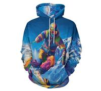 SMBHIAON Sweat À Capuche Homme Illustration d'un Skieur Alpin Impression en 3D Sweat Style Artistiquepull Sport Manche Longue Sweats avec Poches Automne Hiver Cadeaux,XL