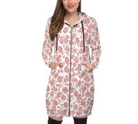 SMBHIAON Sweat À Capuche Style Bohème Femme Long Grande Taille - Motif Floral Veste Zippée Manches Longues avec Cordon Et Poches, Casual Chic pour Automne Hiver