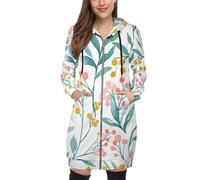 SMBHIAON Sweat À Capuche Style Campagnard Femme Long Grande Taille - Motif Floral Aquarelle Veste Zippée Manches Longues avec Cordon Et Poches, Casual Chic pour Automne Hiver