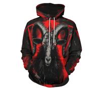 SMBHIAON Sweat À Capuche Thème d'horreur Secret Chèvre Aux Yeux Rouges Et Aux Longues Cornes Pull À Impression Numérique 3D Plus Size Couple Hoodierouge