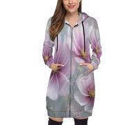 SMBHIAON Sweat À Capuche Zippé - Illustration De Rêve Sweat-Shirt Femme Hiver Épais Hoodie Éléments Floraux À L'Aquarelle Zip Up Manche Longue Manteau Coupe Long Automne Poches Sweatshirts
