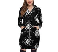 SMBHIAON Sweat Zippé Long Femme avec Capuche Et Motif Floral Motif - Style Géométrique Abstrait Hoodie Décontracté S-5Xl, Poches Profondes, Style Oversize Chaud pour Hiver Automne,Noir