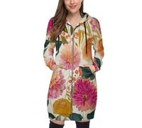 SMBHIAON Sweats A Capuche Femme Zippé Motif Dahlia Aquarelle Décontracté Manche Longue Veste De Sport Femme Chic Grande Taille S-5Xl Automne Hiver Cordon Ample Hoodies avec Poches